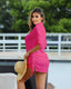 Lightweight beach cover-up with adjustable side drawstrings, convertible sleeves, and flowy silhouette for stylish summer layering