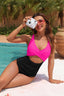 Corset-tie one-piece swimsuit with tummy-control ruching, high-waisted design, adjustable lacing, and built-in shapewear