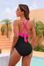 Corset-tie one-piece swimsuit with tummy-control ruching, high-waisted design, adjustable lacing, and built-in shapewear
