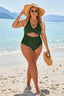 Corset-tie one-piece swimsuit with tummy-control ruching, high-waisted design, adjustable lacing, and built-in shapewear