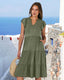 SLIM® Ruffle Sleeve V-Neck Tiered Midi Dress