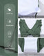 V-neck skirted one-piece swimsuit with ruffle accents, midriff cutout, soft cup bra, and flowy bottom with built-in briefs