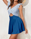 V-neck skirted one-piece swimsuit with ruffle accents, midriff cutout, soft cup bra, and flowy bottom with built-in briefs