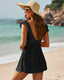 V-neck skirted one-piece swimsuit with ruffle accents, midriff cutout, soft cup bra, and flowy bottom with built-in briefs