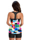 Blouson two-piece swimsuit with weighted tie-side top, high-waist boyshorts, tummy control waistband, and removable bust pads
