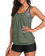 Blouson two-piece swimsuit with weighted tie-side top, high-waist boyshorts, tummy control waistband, and removable bust pads