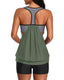 Blouson two-piece swimsuit with weighted tie-side top, high-waist boyshorts, tummy control waistband, and removable bust pads
