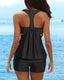 Blouson two-piece swimsuit with weighted tie-side top, high-waist boyshorts, tummy control waistband, and removable bust pads