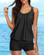 Blouson two-piece swimsuit with weighted tie-side top, high-waist boyshorts, tummy control waistband, and removable bust pads