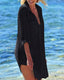Relaxed fit beach cover-up with V-neckline, flowy silhouette, and side slits for stylish swim layering