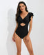 SLIM® Lotus Leaf Edge Cross Hollow Out Open Back One Piece Swimsuit