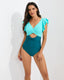 SLIM® Lotus Leaf Edge Cross Hollow Out Open Back One Piece Swimsuit