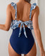 Ruffle Trim Tie Front One Piece Swimsuit