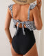 Ruffle Trim Tie Front One Piece Swimsuit