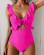 Ruffle Trim Tie Front One Piece Swimsuit