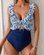 Ruffle Trim Tie Front One Piece Swimsuit