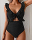 Ruffle Trim Tie Front One Piece Swimsuit