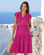 SLIM® Ruffle Sleeve V-Neck Tiered Midi Dress