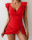 Tummy control swim dress with ruffle sleeves, adjustable straps, built-in shorts, and UPF 50+ protection for feminine sun-safe coverage