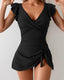 Tummy control swim dress with ruffle sleeves, adjustable straps, built-in shorts, and UPF 50+ protection for feminine sun-safe coverage