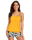 Blouson two-piece swimsuit with weighted tie-side top, high-waist boyshorts, tummy control waistband, and removable bust pads