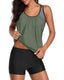 Blouson two-piece swimsuit with weighted tie-side top, high-waist boyshorts, tummy control waistband, and removable bust pads