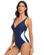 Slimming Color Block Adjustable Straps One Piece Swimsuit