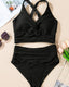 SLIM® Textured Knot-Front High-Waist Bikini Set