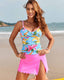 Printed Ruched Tankini Skirt Set