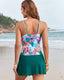 Printed Ruched Tankini Skirt Set