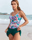 Printed Ruched Tankini Skirt Set