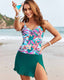 Printed Ruched Tankini Skirt Set