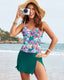 Printed Ruched Tankini Skirt Set