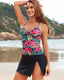 Printed Ruched Tankini Skirt Set