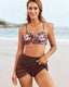 Floral Print Ruched Skirt Bikini Set