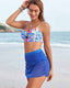 Floral Print Ruched Skirt Bikini Set