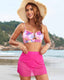 Floral Print Ruched Skirt Bikini Set