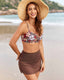Floral Print Ruched Skirt Bikini Set