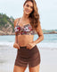 Floral Print Ruched Skirt Bikini Set