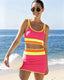 3 Piece Colorblock Tankini Skirt Set