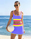 3 Piece Colorblock Tankini Skirt Set