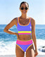 3 Piece Colorblock Tankini Skirt Set