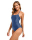 SLIM® New Sexy Strap Drawstring Solid Color Halter One-Piece Swimsuit