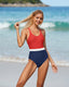 SLIM® Cross-Back Sexy Triangle Sporty Color Block One-Piece Swimsuit