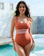 SLIM® Striped Open Back One Piece Swimsuit